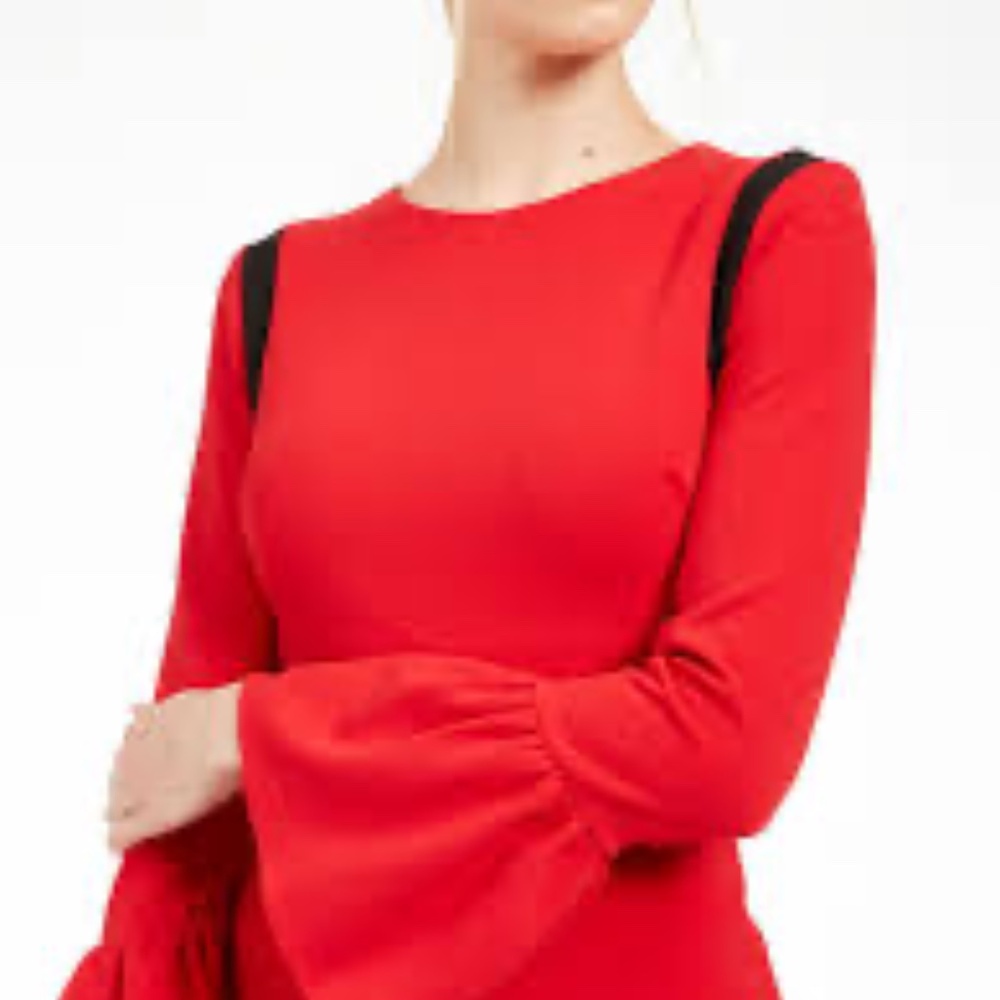 CALVIN KLEIN bell sleeve knee length dress in red size 10 - Picture 2 of 4